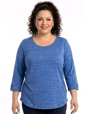 T By Talbots Marled Blue Surplice Back Lace-up Cuff Top Size 2X NWOT